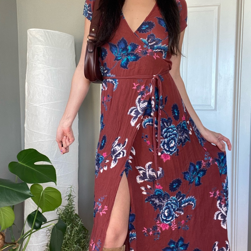 Flower print wrap dress